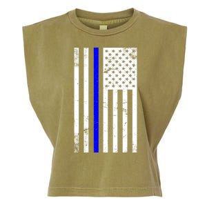 Police Blue Line American Flag Garment-Dyed Women's Muscle Tee