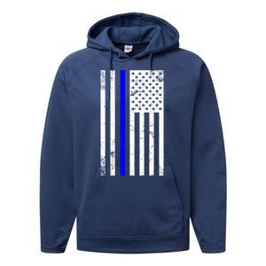 Police Blue Line American Flag Performance Fleece Hoodie