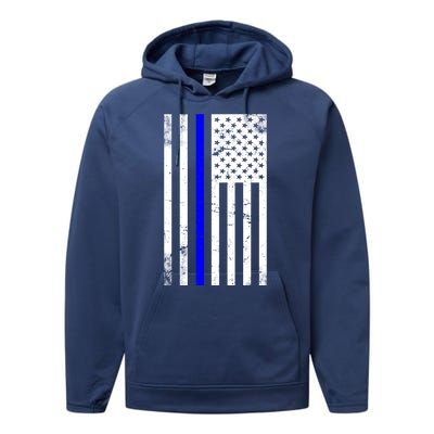 Police Blue Line American Flag Performance Fleece Hoodie