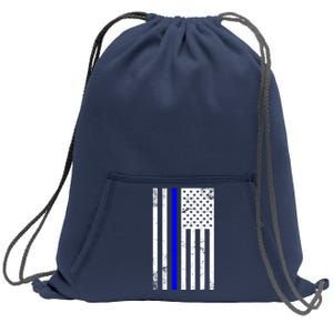 Police Blue Line American Flag Sweatshirt Cinch Pack Bag