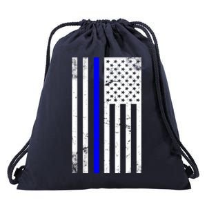 Police Blue Line American Flag Drawstring Bag