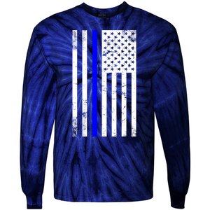 Police Blue Line American Flag Tie-Dye Long Sleeve Shirt