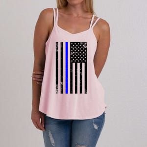 Police Blue Line American Flag Women's Strappy Tank