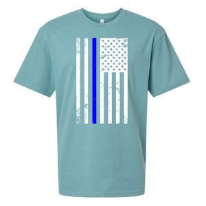 Police Blue Line American Flag Sueded Cloud Jersey T-Shirt