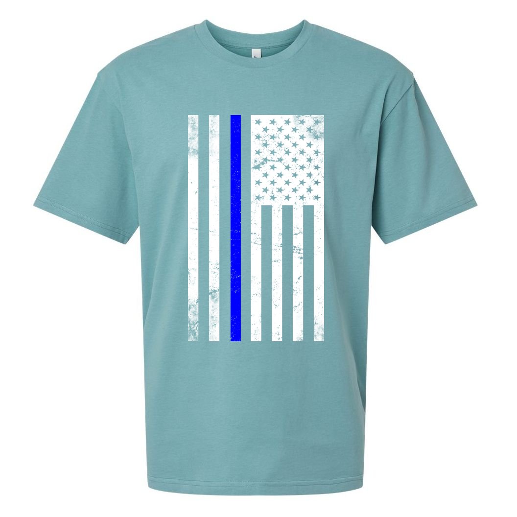 Police Blue Line American Flag Sueded Cloud Jersey T-Shirt