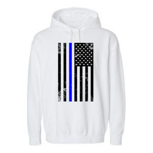 Police Blue Line American Flag Garment-Dyed Fleece Hoodie