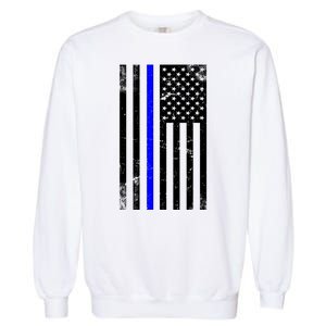 Police Blue Line American Flag Garment-Dyed Sweatshirt