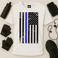 Police Blue Line American Flag Cooling Performance Crew T-Shirt