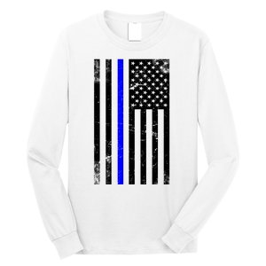 Police Blue Line American Flag Long Sleeve Shirt