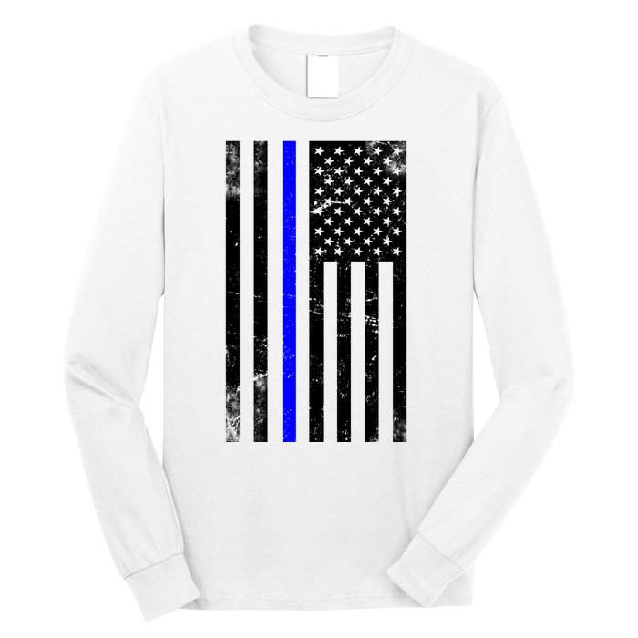 Police Blue Line American Flag Long Sleeve Shirt