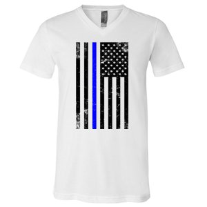 Police Blue Line American Flag V-Neck T-Shirt