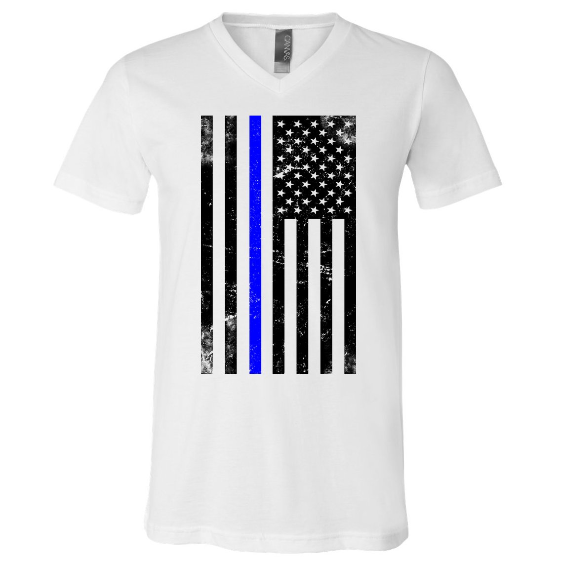 Police Blue Line American Flag V-Neck T-Shirt
