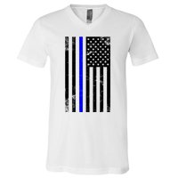 Police Blue Line American Flag V-Neck T-Shirt