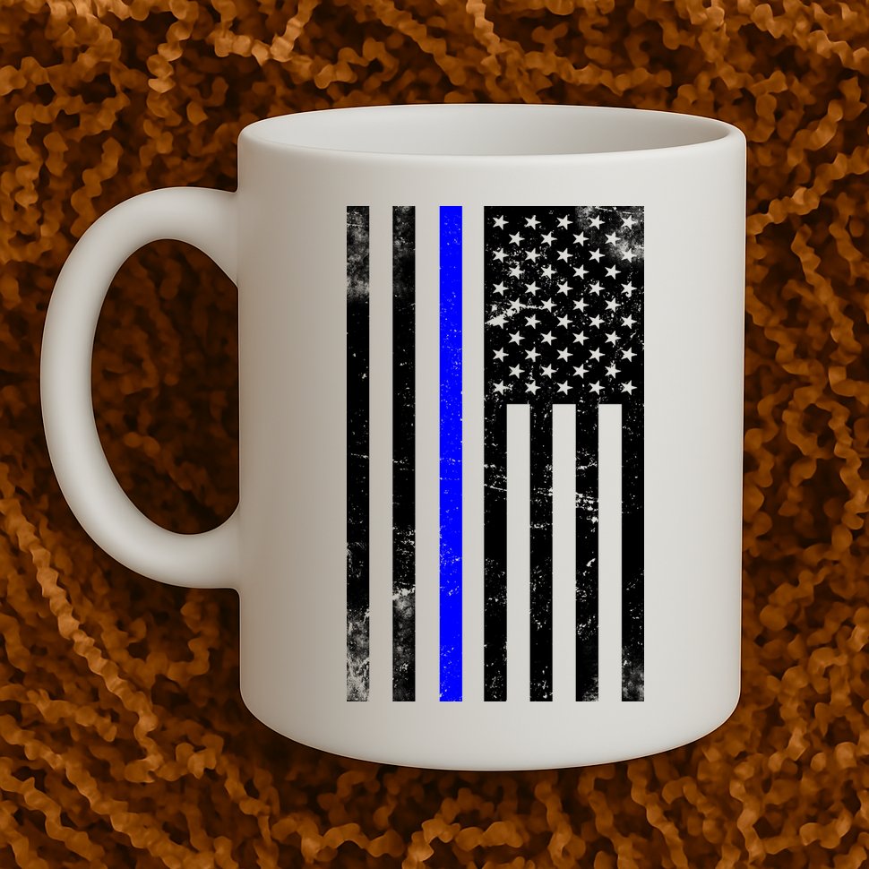Police Blue Line American Flag Mug