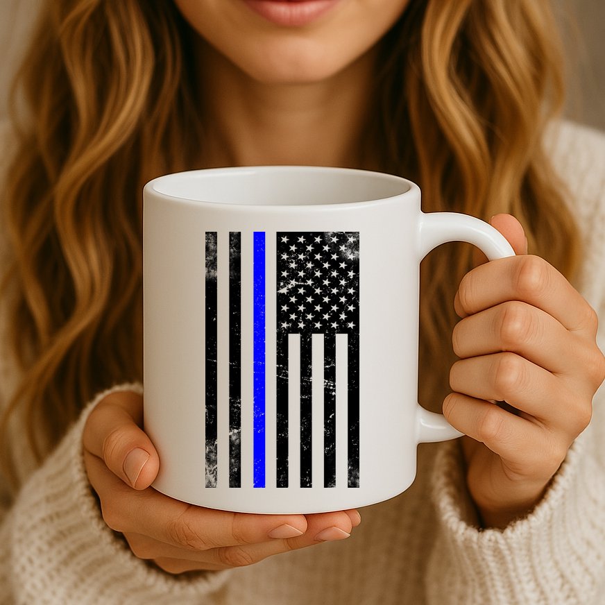 Police Blue Line American Flag Mug