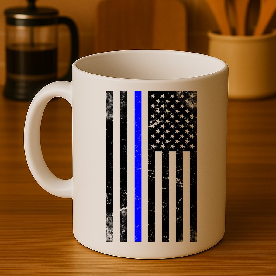 Police Blue Line American Flag Mug
