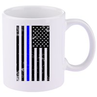 Police Blue Line American Flag 11oz C Handle Ceramic Mug