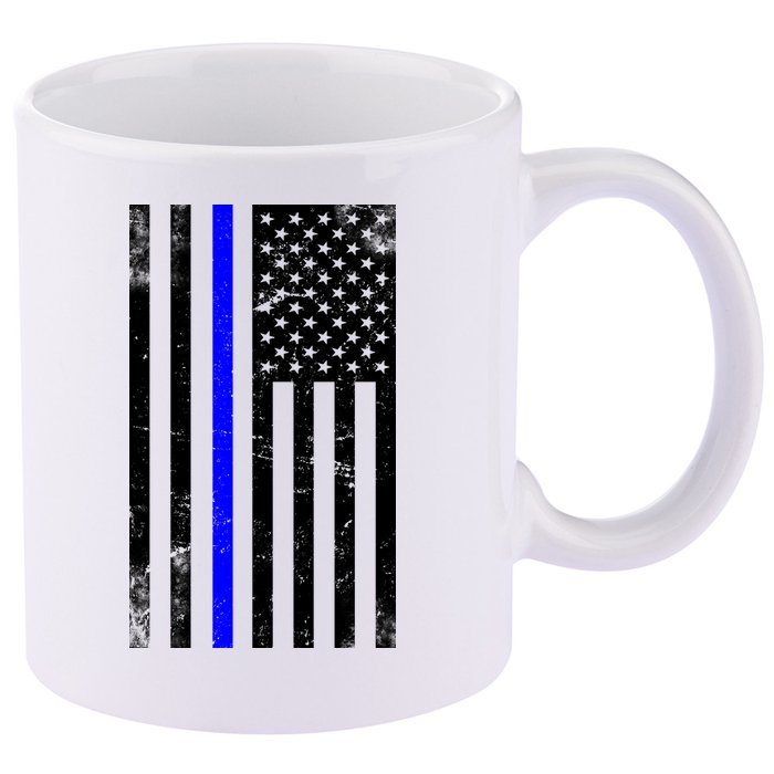 Police Blue Line American Flag 11oz C Handle Ceramic Mug