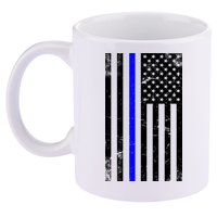 Police Blue Line American Flag 11oz C Handle Ceramic Mug