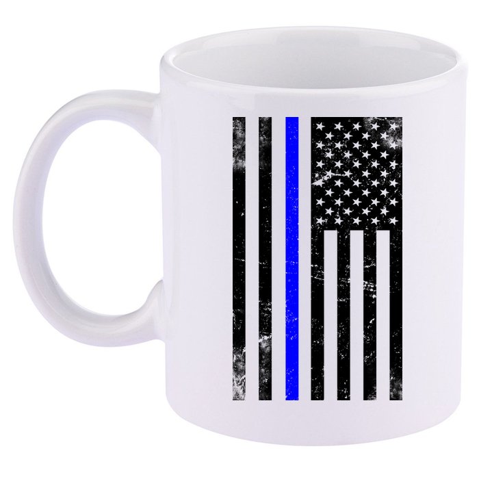 Police Blue Line American Flag 11oz C Handle Ceramic Mug