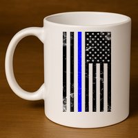 Police Blue Line American Flag 11oz C Handle Ceramic Mug