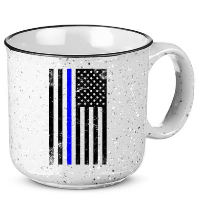 Police Blue Line American Flag 15oz Campfire Ceramic Mug
