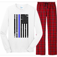 Police Blue Line American Flag Long Sleeve Pajama Set