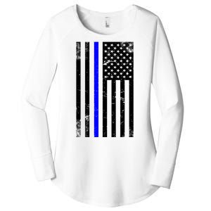 Police Blue Line American Flag Women's Perfect Tri Tunic Long Sleeve Shirt