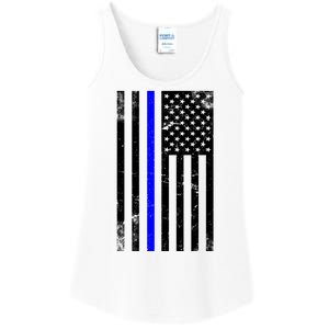 Police Blue Line American Flag Ladies Essential Tank