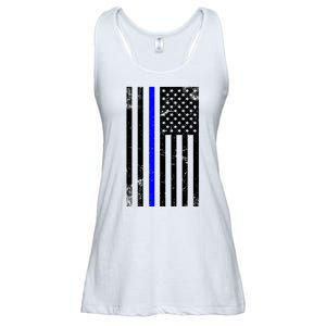 Police Blue Line American Flag Ladies Essential Flowy Tank