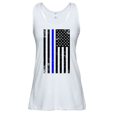 Police Blue Line American Flag Ladies Essential Flowy Tank