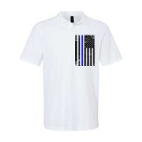 Police Blue Line American Flag Softstyle Adult Sport Polo