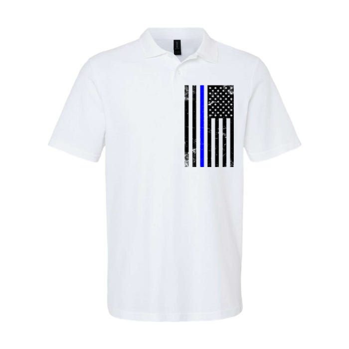 Police Blue Line American Flag Softstyle Adult Sport Polo