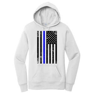 Police Blue Line American Flag Women's Pullover Hoodie