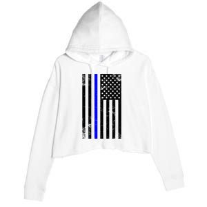 Police Blue Line American Flag Crop Fleece Hoodie