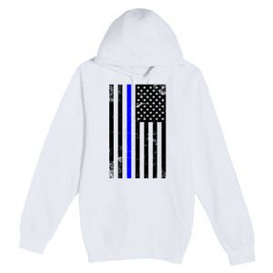 Police Blue Line American Flag Premium Pullover Hoodie