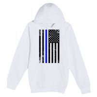 Police Blue Line American Flag Premium Pullover Hoodie