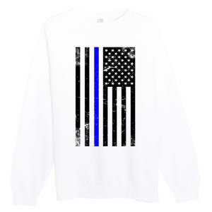 Police Blue Line American Flag Premium Crewneck Sweatshirt