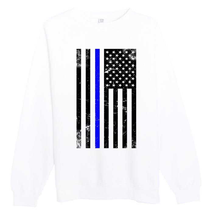 Police Blue Line American Flag Premium Crewneck Sweatshirt