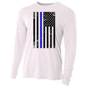 Police Blue Line American Flag Cooling Performance Long Sleeve Crew