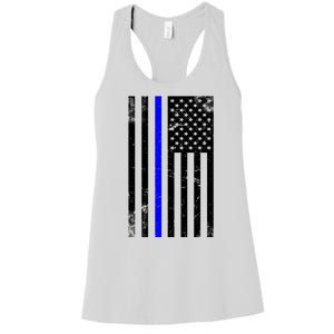 Police Blue Line American Flag Women's Racerback Tank