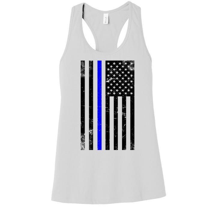 Police Blue Line American Flag Women's Racerback Tank