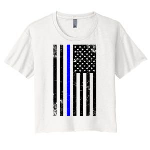 Police Blue Line American Flag Women's Crop Top Tee