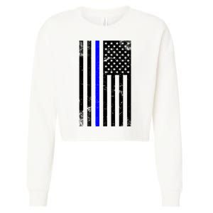 Police Blue Line American Flag Cropped Pullover Crew