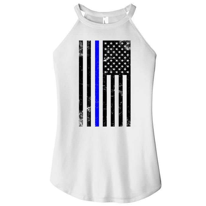 Police Blue Line American Flag Women's Perfect Tri Rocker Tank