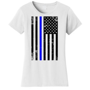 Police Blue Line American Flag Women's T-Shirt