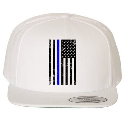 Police Blue Line American Flag Wool Snapback Cap