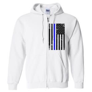 Police Blue Line American Flag Full Zip Hoodie