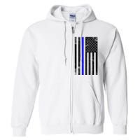 Police Blue Line American Flag Full Zip Hoodie