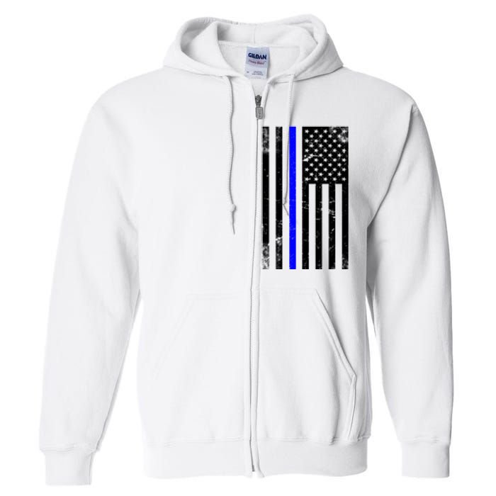 Police Blue Line American Flag Full Zip Hoodie